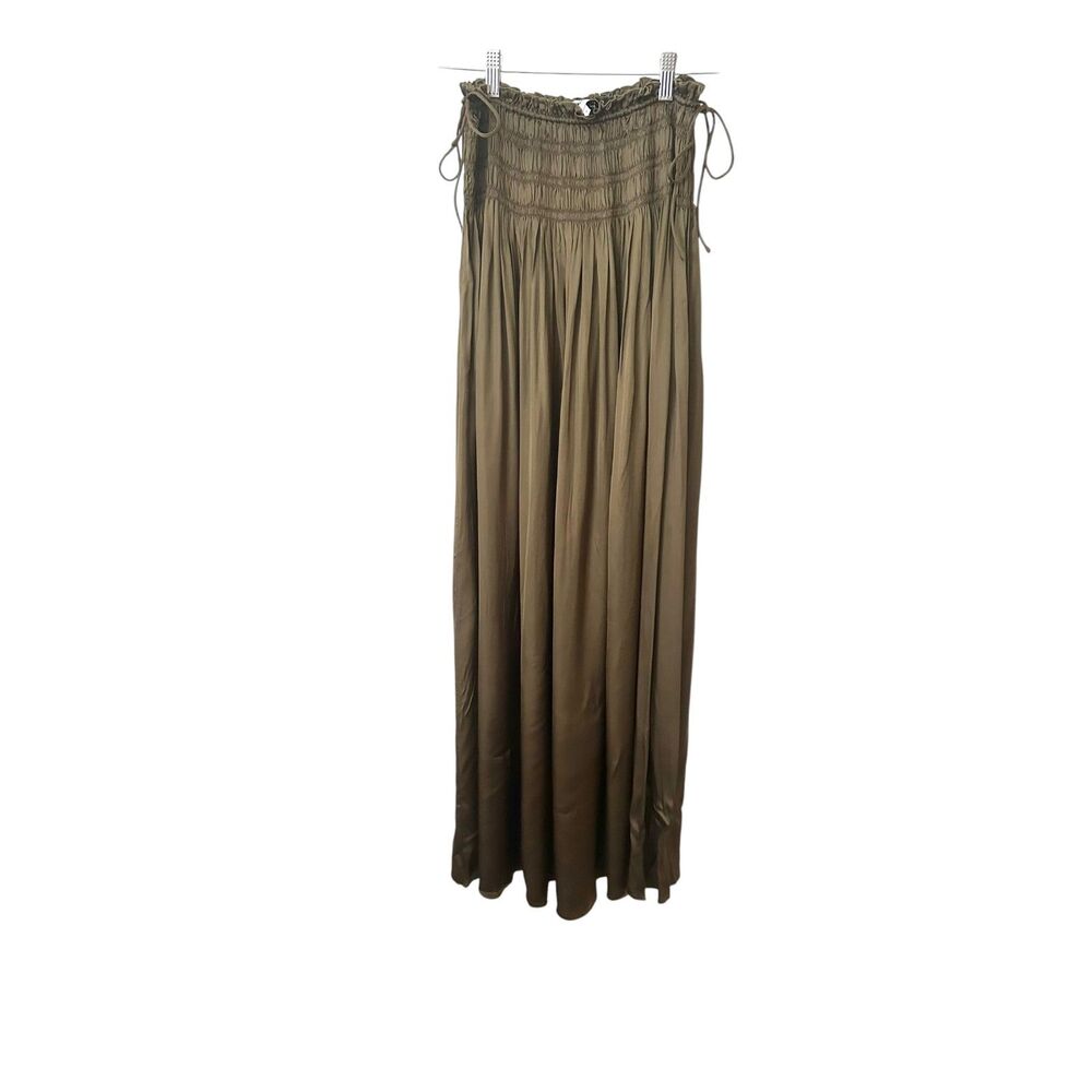 SAINT ART Ellie Satin Ruched Maxi Skirt Olive Small - Picture 4 of 7